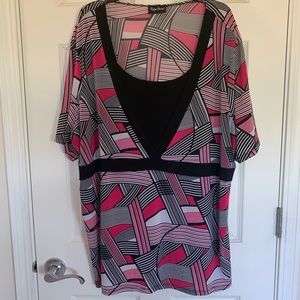 💓 Pink, Black, & White Blouse